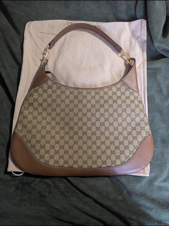 Source Unknown Handbags - Brown GG Canvas Shoulder Bag with Leather Trim